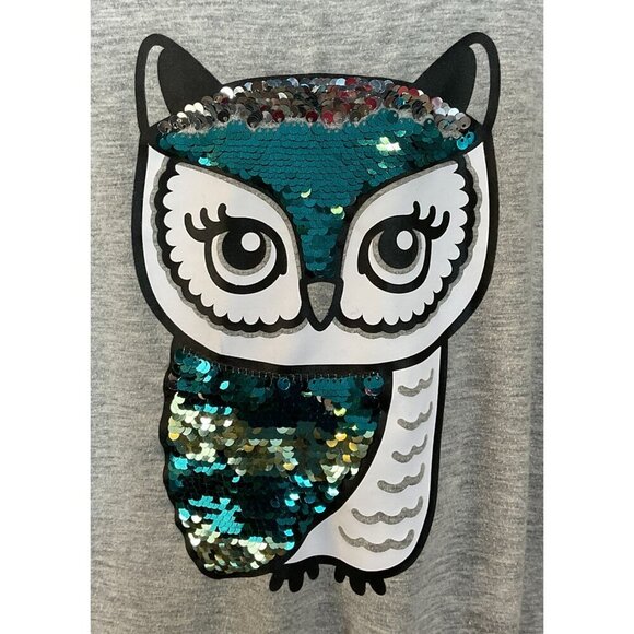 Justice Flip Sequin Owl Short Sleeve Gray Tee Strappy Back Girls 8 - Picture 2 of 6